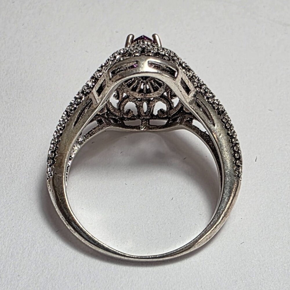 Antique Style Purple Stone Ring Silver Tone | EU 19 (US 9) - Picture 5 of 6